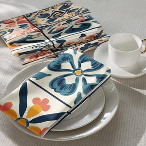 Azulejo Cloth Napkins – Portuguese Tile Pattern – Table Decor – Boho Napkins – Gift Idea – Mediterranean Table Style - Set of 4