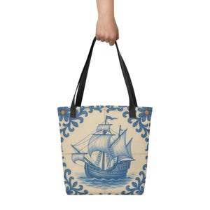 Azulejos Tote Bag – Reusable Bag with Portuguese Tile Pattern – Sustainable Shopping Tote with Mediterranean Design, Lisbon, Porto, Portugal