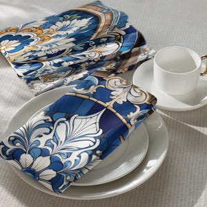 Azulejo Cloth Napkins – Portuguese Tile Pattern – Blue White Table Decor – Boho Napkins – Gift Idea – Mediterranean Table Style, 4 pattern