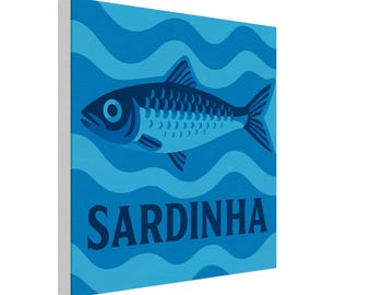 Portuguese Sardine Canvas – Hand Drawn Fish Wall Art – Portugal Decor Print – Coastal Kitchen Art – Mediterranean Wall Poster