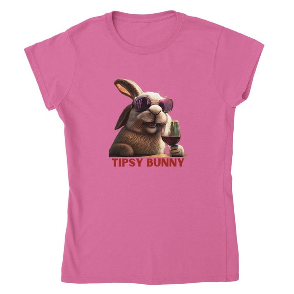 Lustiger Hase mit Sonnenbrille und Weinglas, Klassisches Damen-T-Shirt mit Rundhalsausschnitt, auch in beerenfarben, Ostern, Osterhase