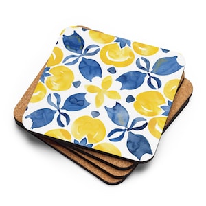 Cork Coaster – Portuguese Tile Pattern in Blue and White – Azulejo Boho Table Decor – Drink Coasters – Kitchen Gift Idea
