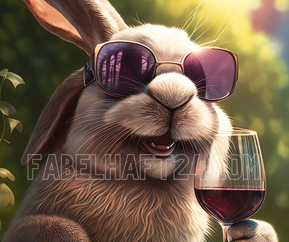 Drunk Funny Bunny Easter Bunny With Glass of Wine and Etsy