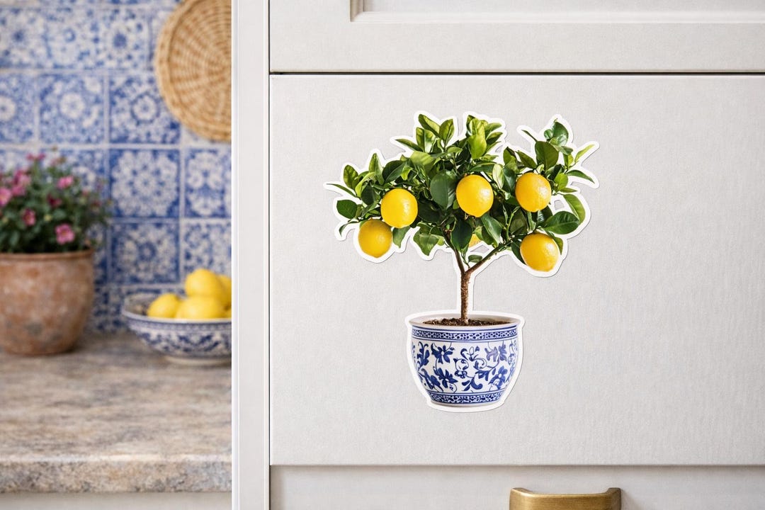 Bubble Free Vinyl Stickers, Lemon Tree, With Portuguese Azulejo Pattern ...