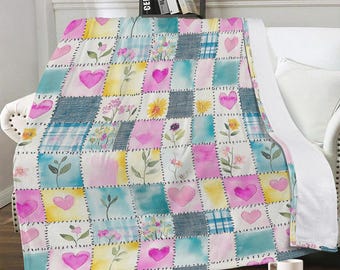 Dual-Sided Stitched Blanket – Portuguese Azulejo Inspired – Soft Warm Throw for Sofa, Bed, Cozy Winter Home Decor