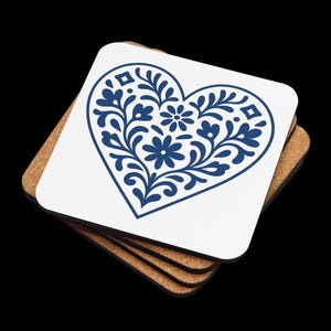 Cork Coaster with Azulejo Heart – Portuguese Tile Design – Heart Cork Coaster – Portugal Gift Idea – Mediterranean Table Decor