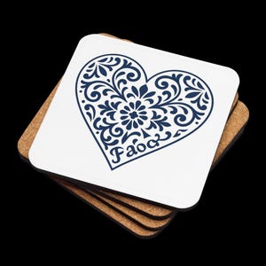 Cork Coaster with Azulejo Heart – Portuguese Tile Design – Heart Cork Coaster – Portugal Gift Idea – Mediterranean Table Decor