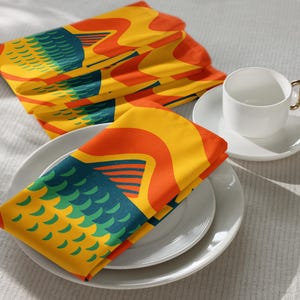 Portuguese Sardine Cloth Napkins – Orange Azulejo Tile Design | Mediterranean Table Decor & Gift for Portugal Lovers – Set of 4