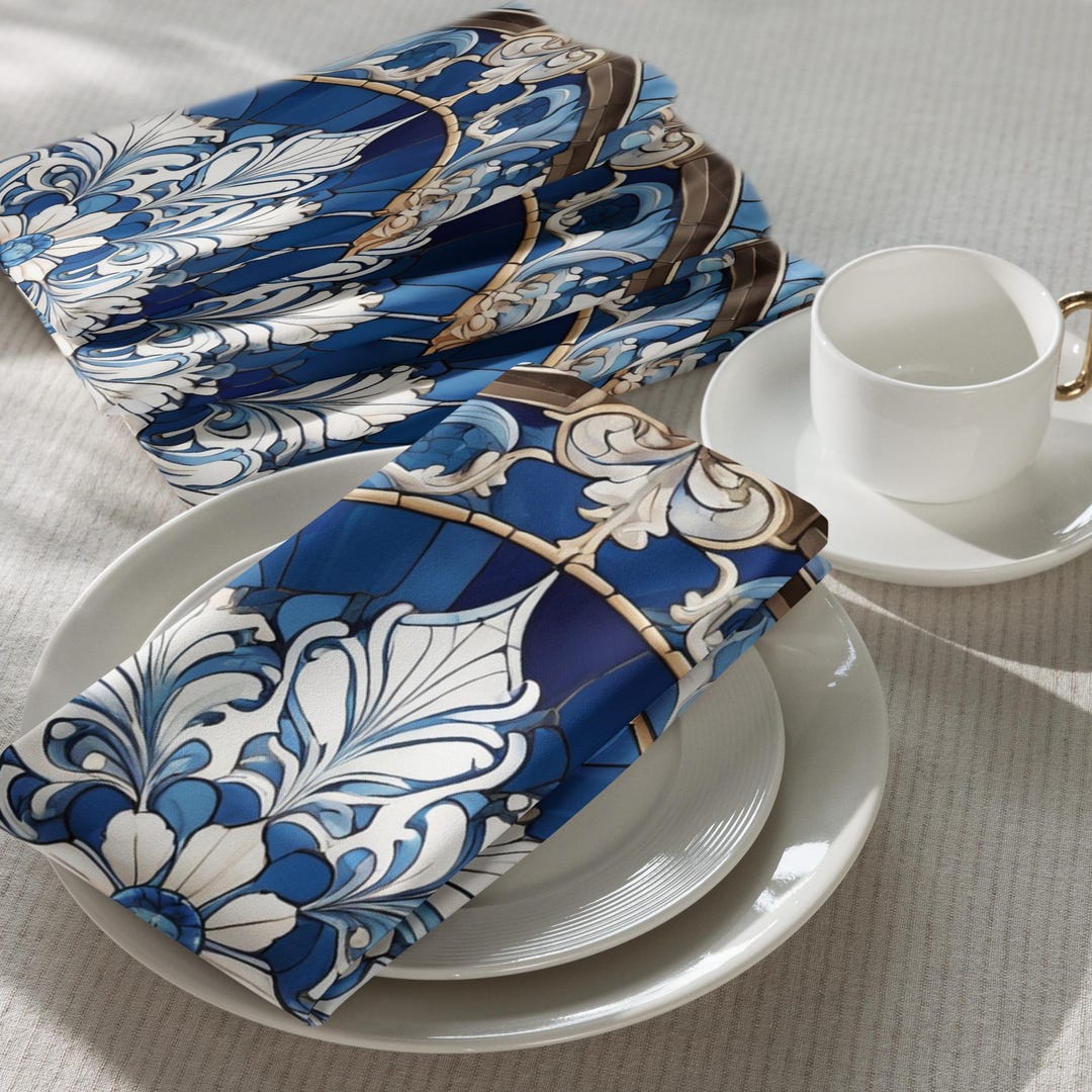 Cloth Innerware Azulejo Cloth Napkins Set of 4, Portuguese Tile Pattern Dinnerware ...