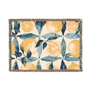 Beautiful cuddly blanket, 100% cotton woven, fresh Mediterranean pattern, Portugal, ItalyAzulejo, Portuguese azulejos motif,