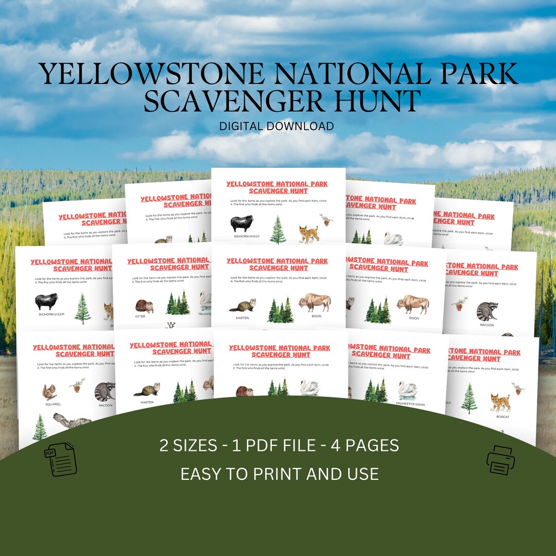 Yellowstone National Park Scavenger Hunt. Print and Play 2 Etsy