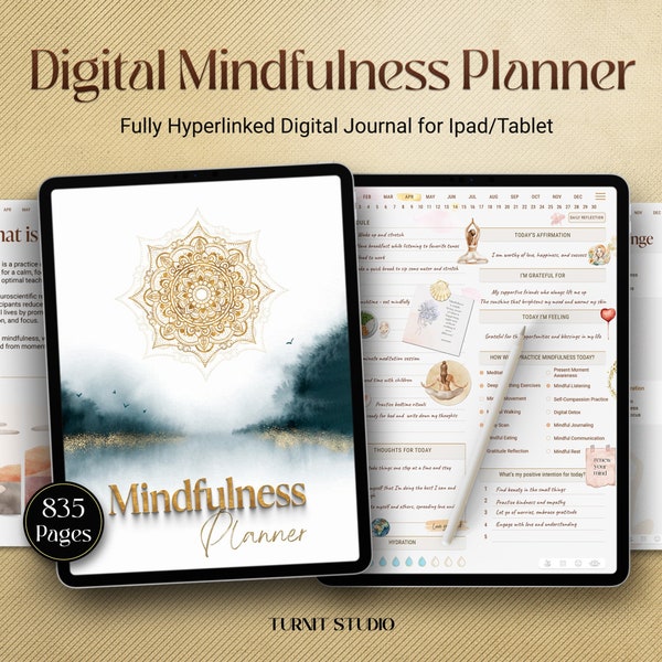 Digital Mindfulness Planner, Mindfulness Journal, Digital Journal, Spiritual Digital Planner for iPad, GoodNotes, Healing Anxiety, Self Care