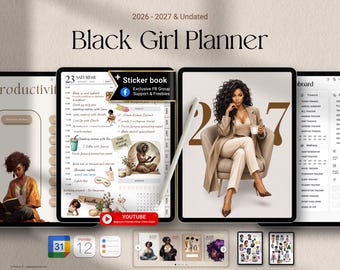 2026-2027 Digital Black Girl Planner  GoodNotes, Notability (iPad & Tablet) | Black Girl Undated Planner, Life Planner Daily weekly Planner