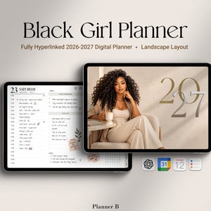 Black Girl Digital Planner 2026-2027 – Horizontal Hyperlinked iPad Planner for Goodnotes & Notability