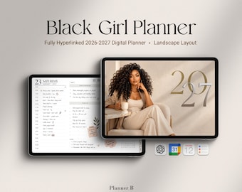 Black Girl Digital Planner 2026-2027 – Horizontal Hyperlinked iPad Planner for Goodnotes & Notability
