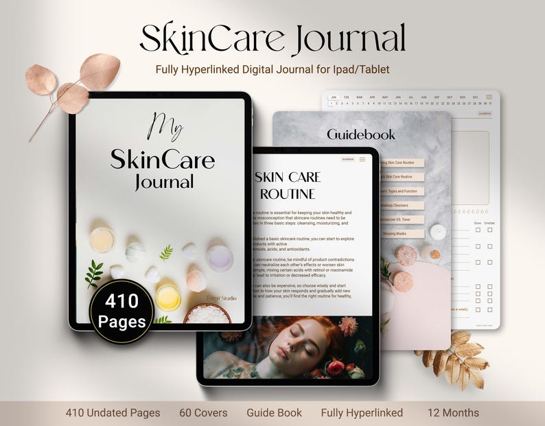 Digital Skincare Journal: routinetracker, gids met actieve ingrediënten (digitale download) afbeelding 1
