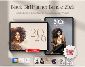 Planificador digital Black Girl: diseños horizontales y verticales / Planificador Black Girl sin fecha, planificador de vida / Planificador semanal diario