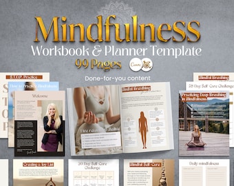 Mindfulness Workbook Canva Template: 90+ Page Coaching Journal (Digital Download)