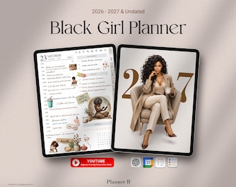 2026-2027 Digital Black Girl Planner  GoodNotes, Notability (iPad & Tablet) | Black Girl Undated Planner, Life Planner Daily weekly Planner