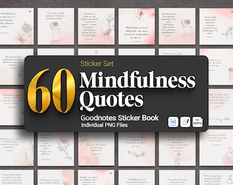 Pegatinas con frases de mindfulness: 60 pegatinas PNG, libro de pegatinas de Goodnotes