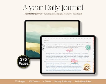 Diario digital de 3 años, horizontal / Una línea al día, PDF con hipervínculos para iPad, Goodnotes y Notability