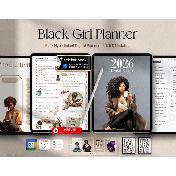 2026 Digital Black Girl Planner: GoodNotes, Notability (iPad & Tablet) | Black Girl Undated Planner, Life Planner | Daily weekly Planner