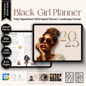 2025 Black Girl Digital Planner for Goodnotes, Notability, iPad & Tablet | Black Girl Undated Planner, Life Planner | Daily weekly Planner
