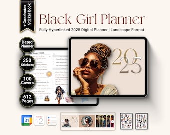 2025 Black Girl Digital Planner for Goodnotes, Notability, iPad & Tablet | Black Girl Undated Planner, Life Planner | Daily weekly Planner