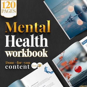 Editable Mental Health Workbook Canva Template: Wellness Planner (Commercial Use)