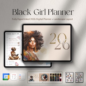 2026 Black Girl Digital Planner – Landscape Layout (iPad, Goodnotes, Notability)
