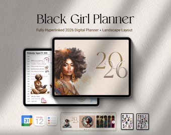 2026 Black Girl Digital Planner – Landscape Layout (iPad, Goodnotes, Notability)