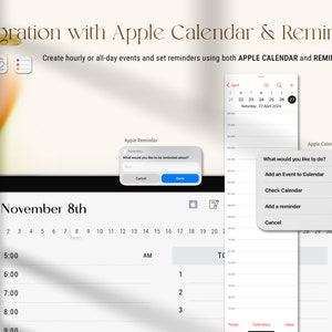 Undated Black Girl Digital Planner with Apple Calendar and Reminders integration, showing event scheduling and reminder setup for seamless daily planning on iPad and Goodnotes.