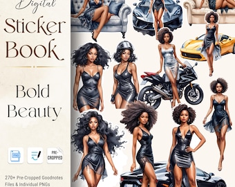 Libro digital de pegatinas para chicas negras: pegatinas GoodNotes para planificador (PNG)
