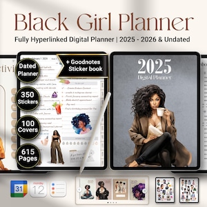 2025 Black Girl Digital Planner for Goodnotes, Notability, iPad & Tablet | Black Girl Undated Planner, Life Planner | Daily weekly Planner