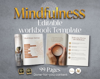 Mindfulness Workbook Canva Template: Mental Health Journal for Coaches (Commercial Use, Digital Download