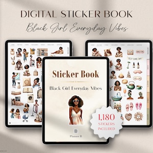 Black Girl Everyday Vibes Sticker Book for Goodnotes, iPad and Tablet Planners, PNG Files