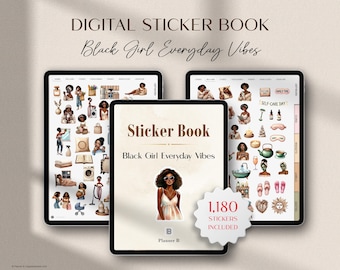 Książka z naklejkami „Black Girl Everyday Vibes” do Goodnotes, planerów na iPada i tablety, pliki PNG