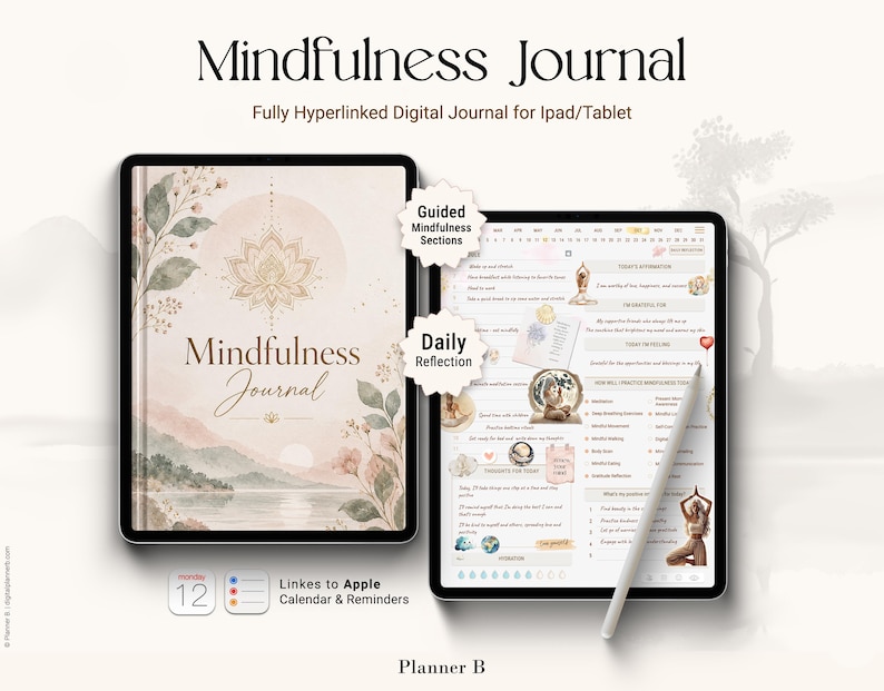 Digital Mindfulness Journal for iPad/Tablet, hyperlinked with Daily Reflection pages — 835 pages, 60 covers, links to Apple Calendar & Reminders