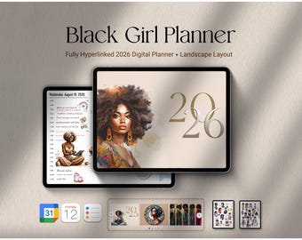 2026 Black Girl Digital Planner – Landscape Layout (iPad, Goodnotes, Notability)