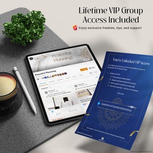 2026 digital planner with lifetime VIP group access included. Join the Planner B private Facebook group to enjoy exclusive freebies, planner tips, weekly inspiration, and direct support for Goodnotes users.