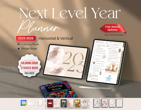 2025-2026 Digital Planner for Goodnotes: iPad Planner with Stickers & Coloring Book (Lifetime Updates)