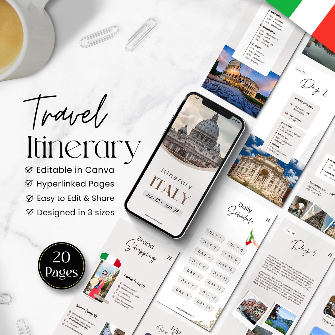 Editable Travel Itinerary Template: Modern Vacation Planner (canva ...