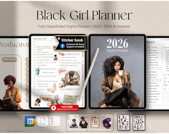 2026 Black Girl Digital Planner: GoodNotes, Notability (iPad & Tablet) | Black Girl Undated Planner, Life Planner | Daily weekly Planner