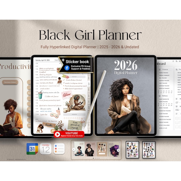 2026 Black Girl Digital Planner: GoodNotes, Notability (iPad & Tablet) | Black Girl Undated Planner, Life Planner | Daily weekly Planner