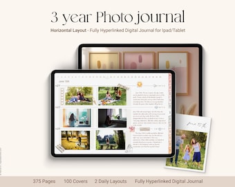 Diario fotográfico de 3 años (diseño horizontal), diario fotográfico digital de recuerdos para Goodnotes y iPad
