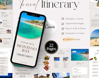Plantilla de itinerario de viaje a Montego Bay: Guía editable en Canva (descarga digital)