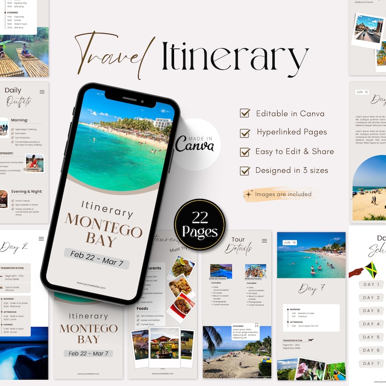 Montego Bay Travel Itinerary Template: Editable Canva Guide (digital ...