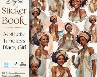 Pegatinas digitales de chica negra, pegatina de planificador digital de chica negra, libro de pegatinas de Goodnotes con estética de mujer negra, pegatina precortada de Goodnotes
