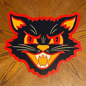 Letrero de metal con forma de gato vintage