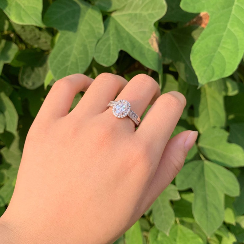 2ct Halo Oval Cut Engagement Ring Wedding Engagement Ring Set Etsy